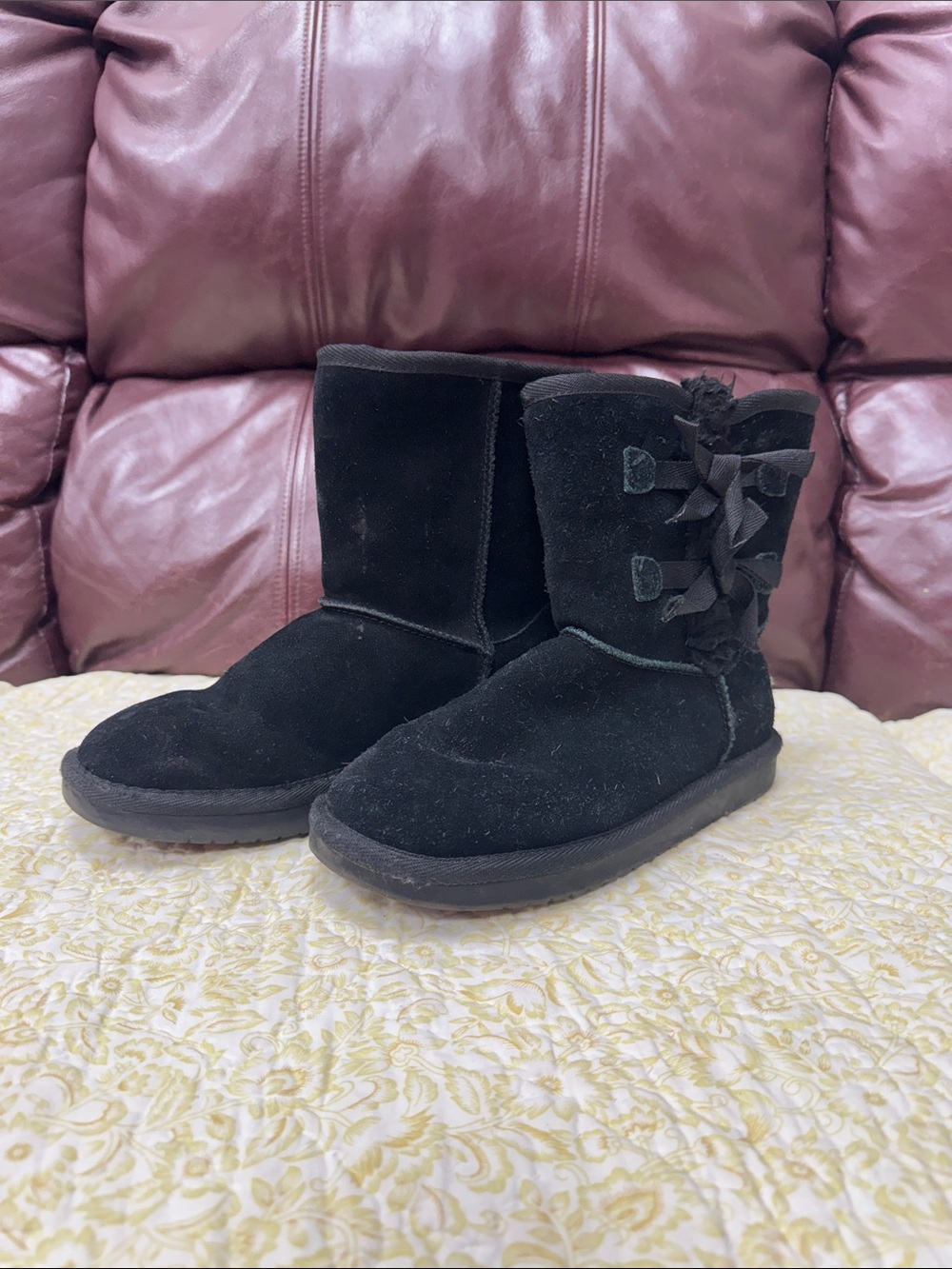 Koolaburra Black Suede Kids Bow-Back Boots